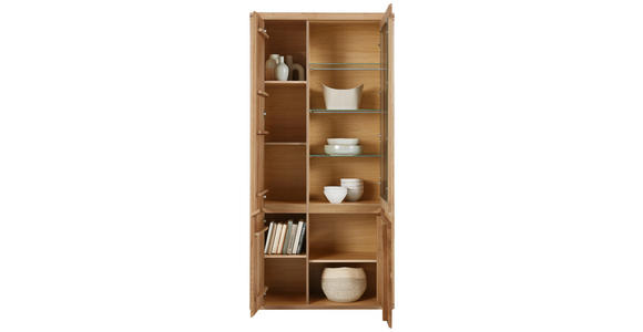 VITRINE in massiv Eiche Kernbuche - Kernbuche/Grau, KONVENTIONELL, Glas/Holz (98/204/38cm) - Voleo