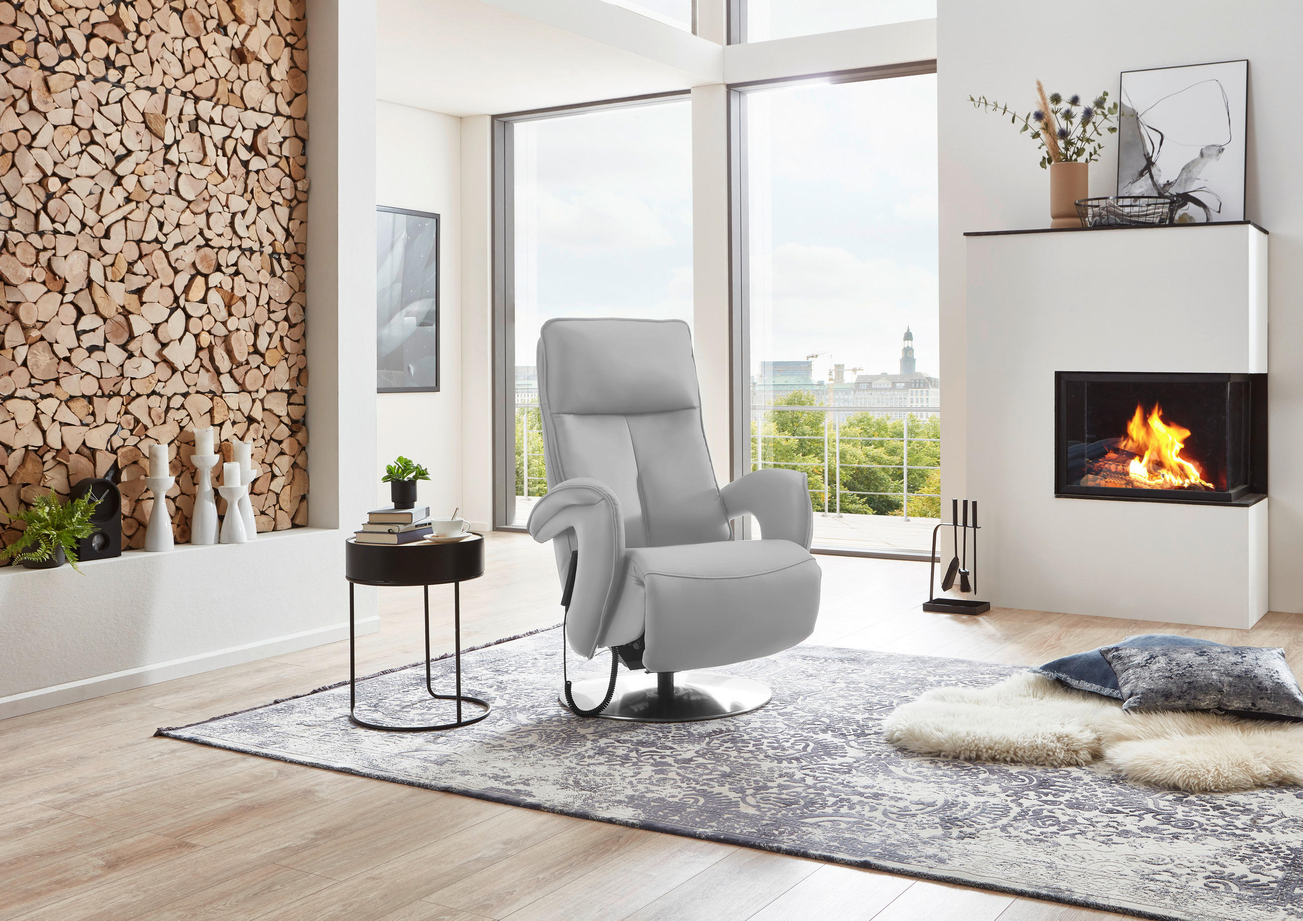 RELAXSESSEL in Leder Weiß  - Chromfarben/Weiß, Design, Leder/Metall (77/110/87cm) - Valdera