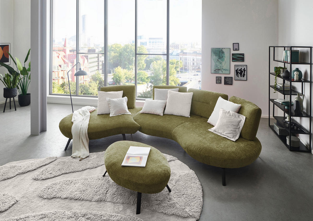 BIGSOFA Flachgewebe Olivgrün  - Schwarz/Olivgrün, Design, Textil/Metall (456/93/138cm) - Moderano