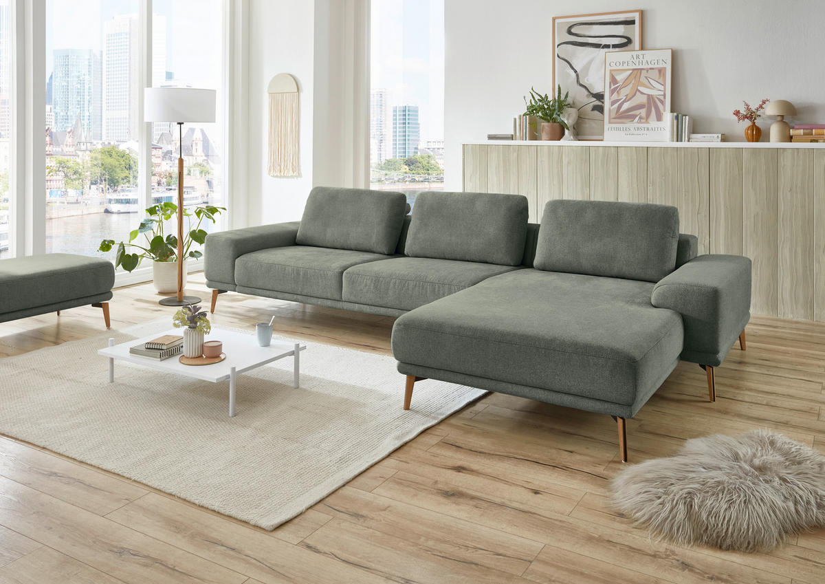 ECKSOFA in Flachgewebe Dunkelgrün  - Wildeiche/Dunkelgrün, Design, Holz/Textil (334/193cm) - Niels Andersson
