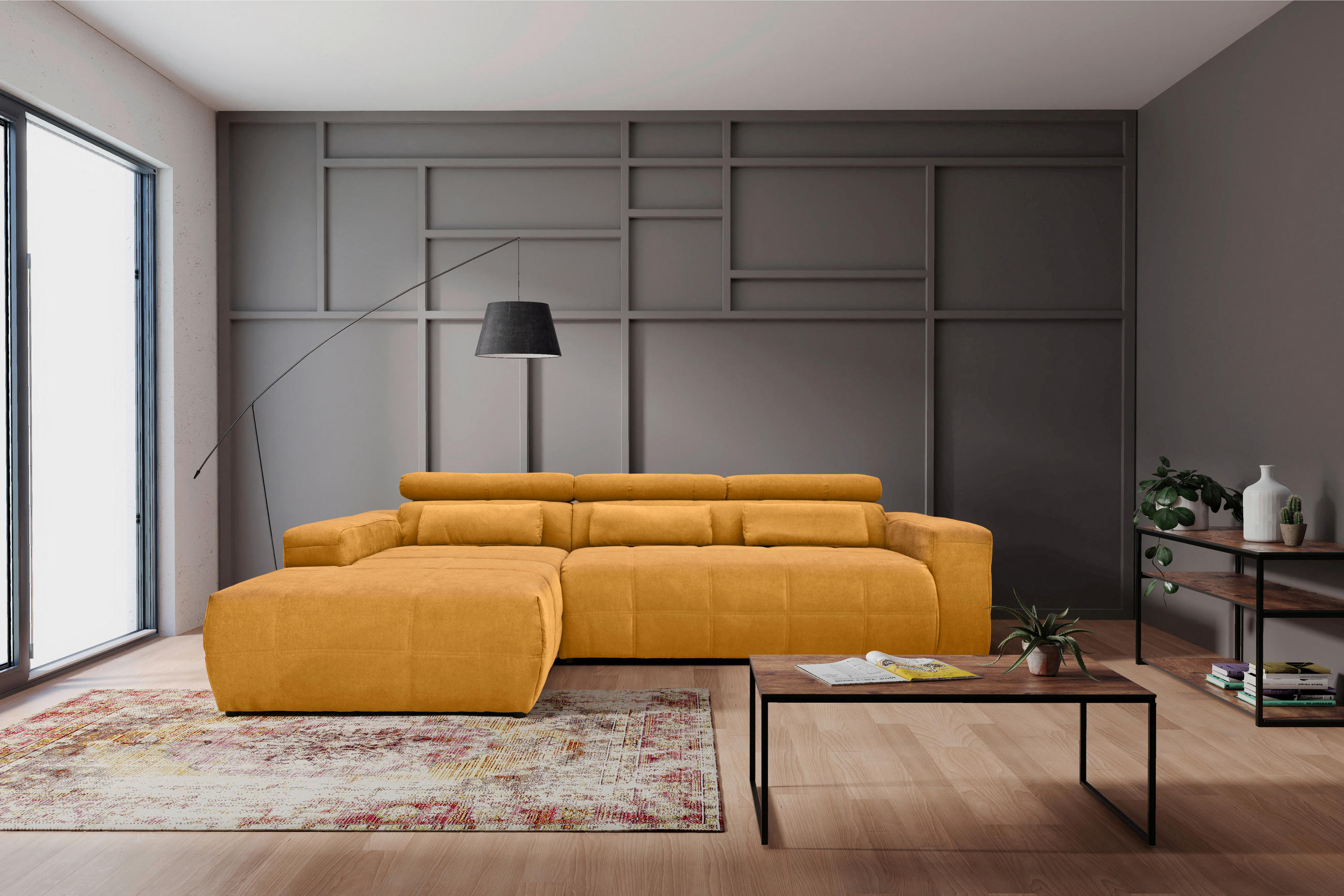ECKSOFA Orange Mikrofaser - Schwarz/Orange, Design, Kunststoff/Textil (175/285cm) - MID.YOU
