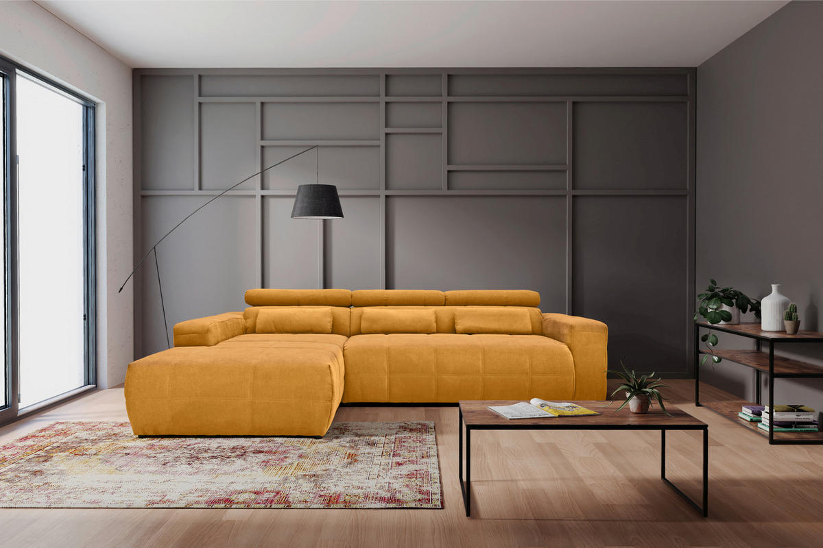 ECKSOFA Orange Mikrofaser  - Schwarz/Orange, Design, Kunststoff/Textil (175/285cm) - MID.YOU
