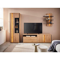 WOHNWAND  in Grau, Eichefarben  252/200/41 cm  - Eichefarben/Grau, Design, Glas/Holzwerkstoff (252/200/41cm) - Stylife