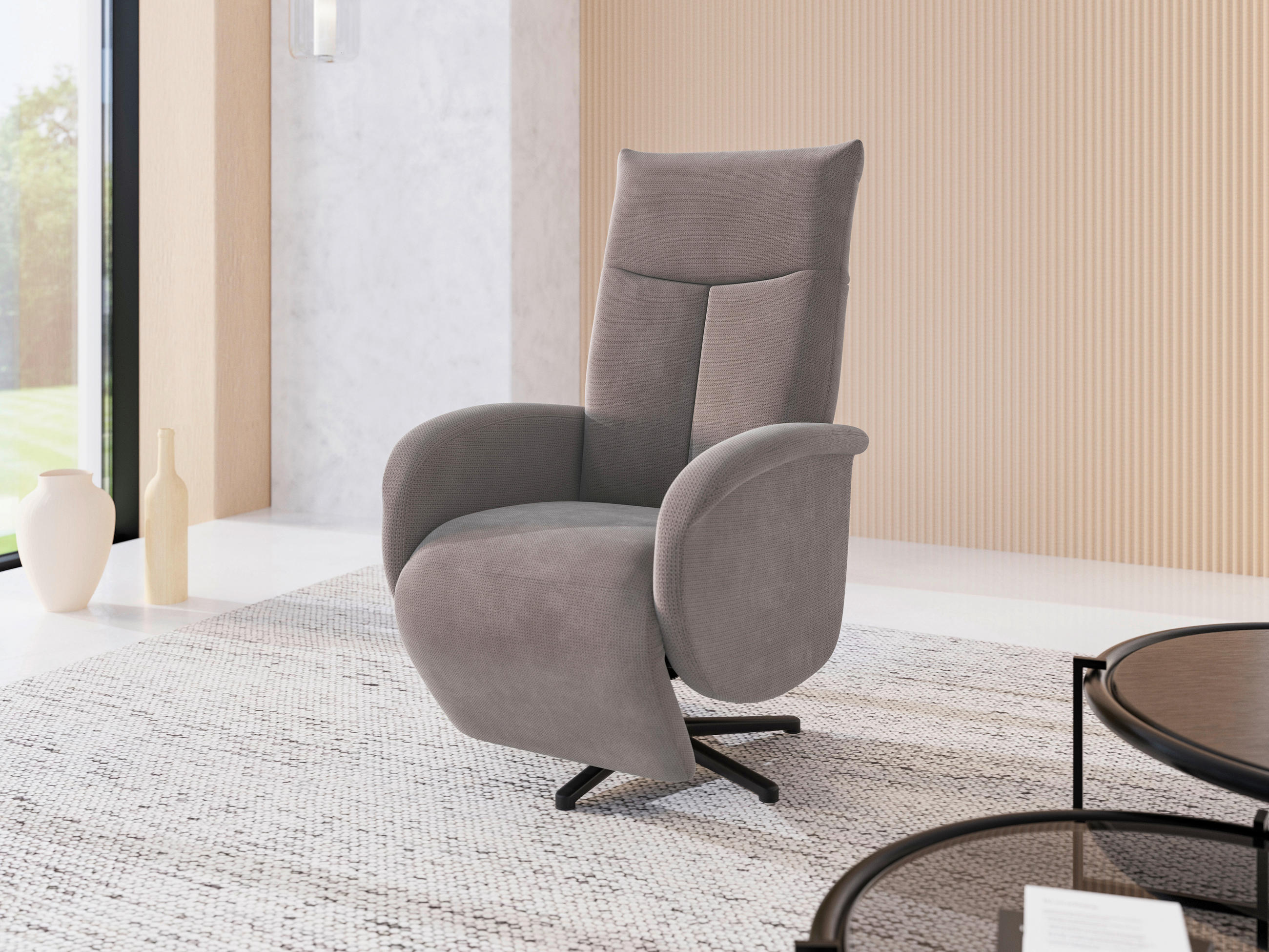 RELAXSESSEL in Textil Taupe  - Taupe/Schwarz, KONVENTIONELL, Textil/Metall (75/112/82cm) - Sit & More