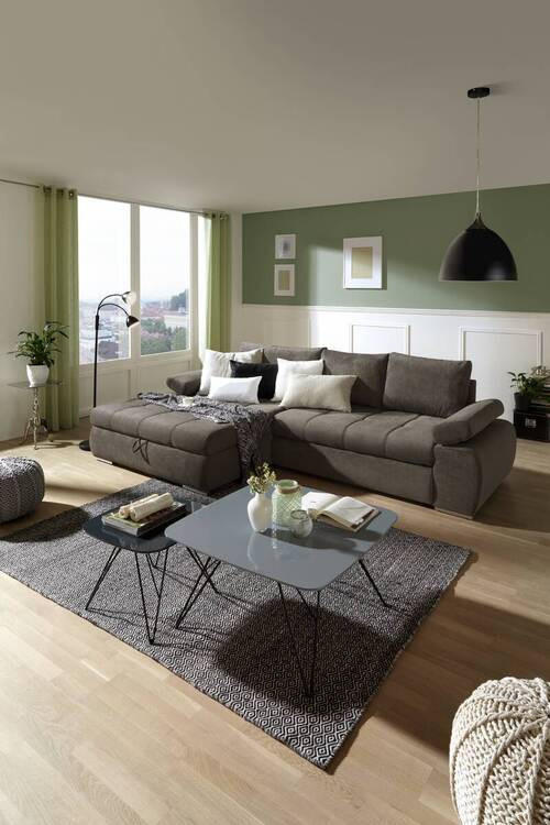 ECKSOFA in Flachgewebe Graubraun  - Chromfarben/Weiss, Design, Kunststoff/Textil (173/294cm) - Carryhome