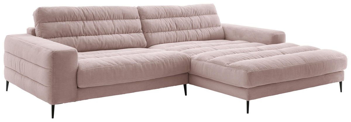 SEDEŽNA GARNITURA, rebrasti žamet roza  - roza/črna, Design, kovina/tekstil (296/207cm) - Pure Home Lifestyle