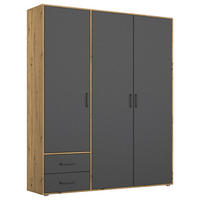 DREHTÜRENSCHRANK in Grau, Eiche Artisan  - Eiche Artisan/Grau, Modern, Holzwerkstoff/Kunststoff (140/194/53cm) - Rauch Möbel