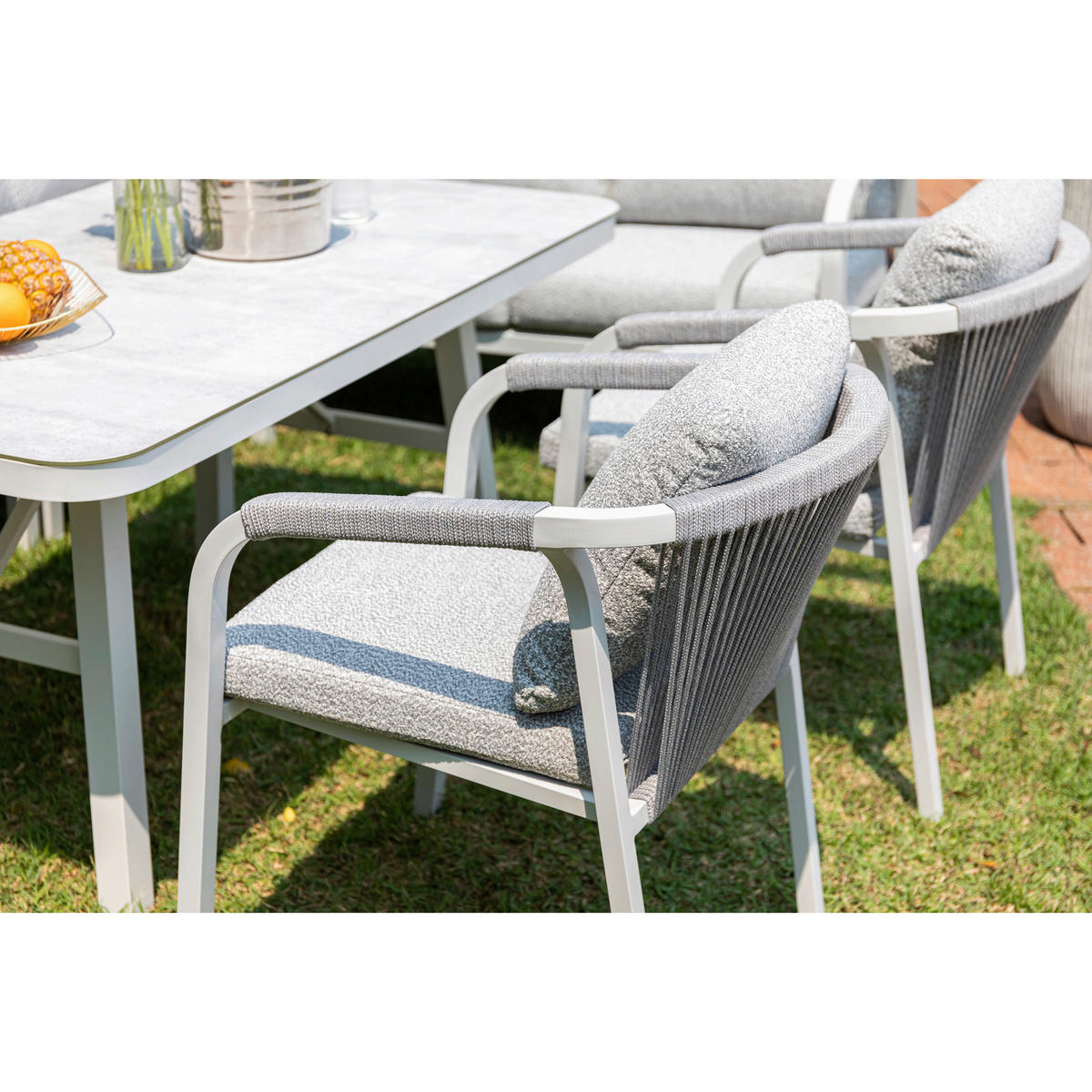 DINING-LOUNGESET  - Weiß/Grau, MODERN, Glas/Textil - Gardenson