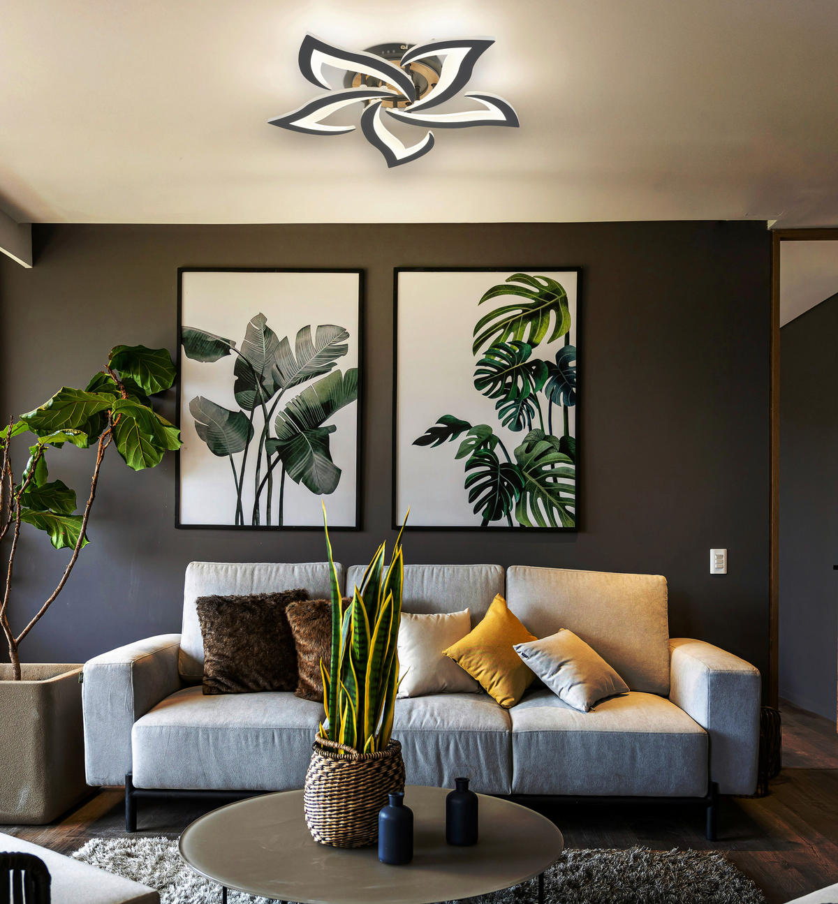 LED-DECKENLEUCHTE Lavonne 55/8,8 cm  - Opal/Schwarz, Design, Kunststoff/Metall (55/8,8cm) - Globo