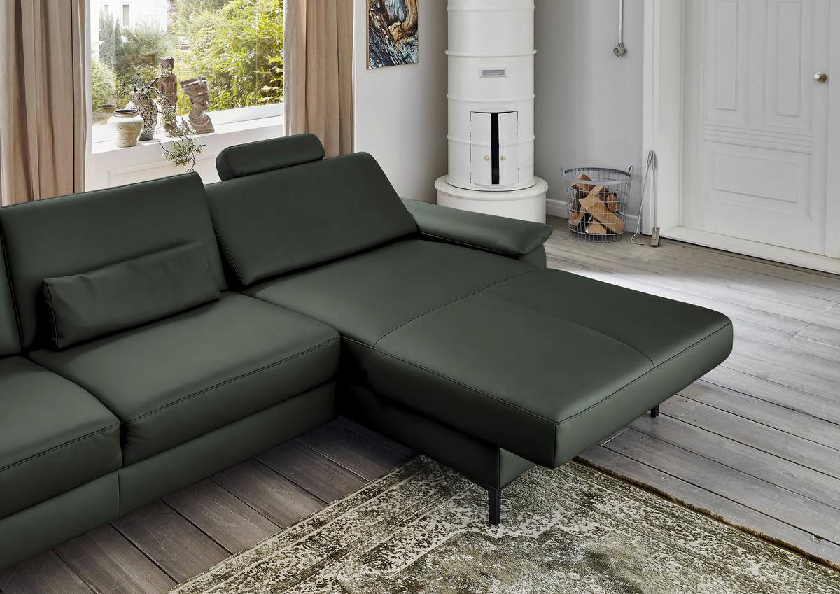 ECKSOFA in Echtleder Dunkelgrün  - Dunkelgrün/Schwarz, Design, Leder/Metall (334/176cm) - Dieter Knoll