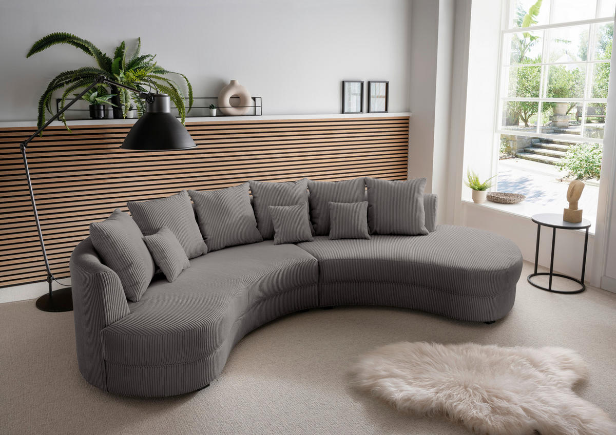 Wohnlandschaft inkl. Hocker Grau Cord  - Schwarz/Grau, Design, Kunststoff/Textil (300/160cm) - Livetastic