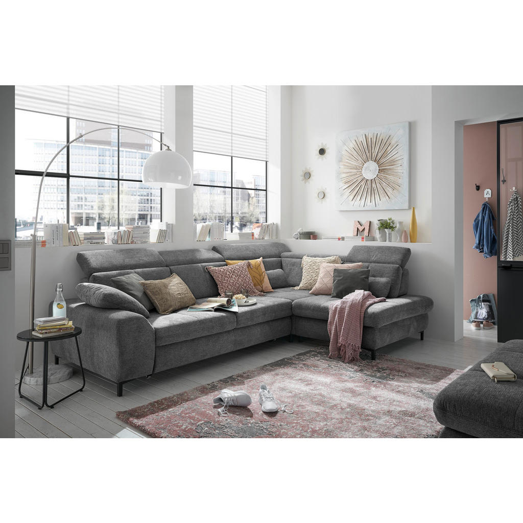 Thumbnail - SetOne by Musterring Ecksofa, Anthrazit, Textil, 3-Sitzer, Ottomane rechts, L-Form, 314x220 cm, Bettkasten erhältlich, F...