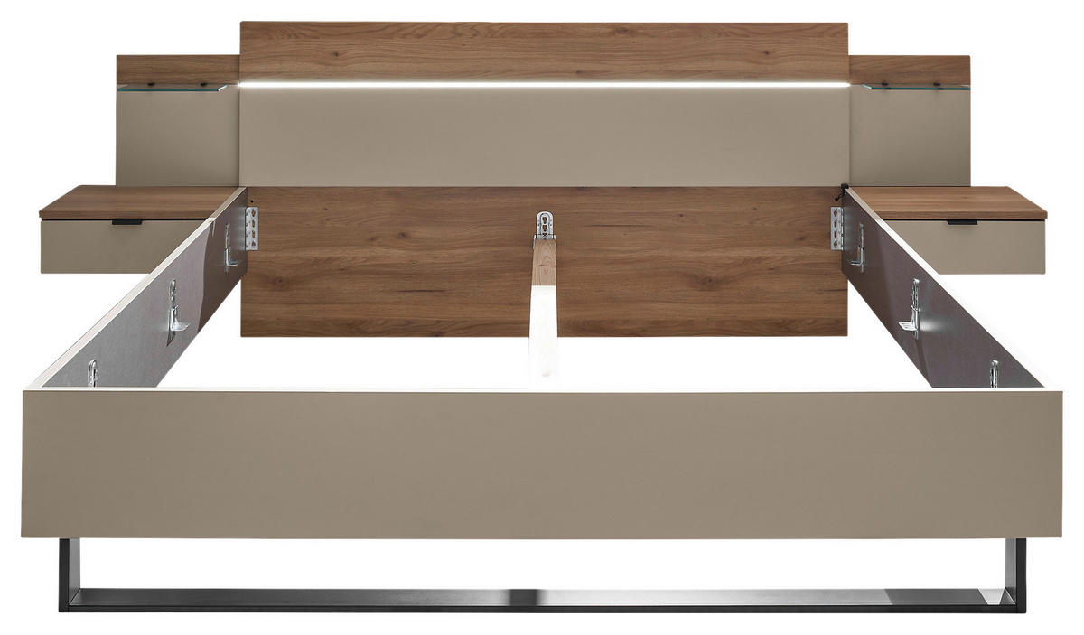 BETTANLAGE  in Eichefarben, Kaschmir   - Kaschmir/Eichefarben, Design, Glas/Holzwerkstoff (285,4/96/207,6cm) - Xora