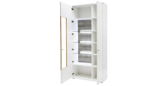 VITRINE in Weiß - Eichefarben/Schwarz, Design, Glas/Holzwerkstoff (90/207/37cm) - Novel