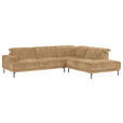 ECKSOFA Hellbraun Chenille Kopfteilverstellung, Sitztiefenverstellung  - Hellbraun/Schwarz, Design, Textil/Metall (307/243cm) - Xora