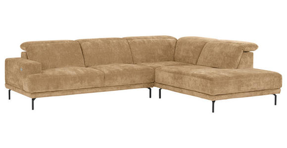 ECKSOFA Hellbraun Chenille Kopfteilverstellung, Sitztiefenverstellung  - Hellbraun/Schwarz, Design, Textil/Metall (307/243cm) - Xora