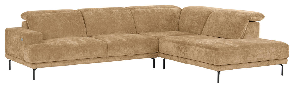 ECKSOFA Hellbraun Chenille Kopfteilverstellung, Sitztiefenverstellung  - Hellbraun/Schwarz, Design, Textil/Metall (307/243cm) - Xora