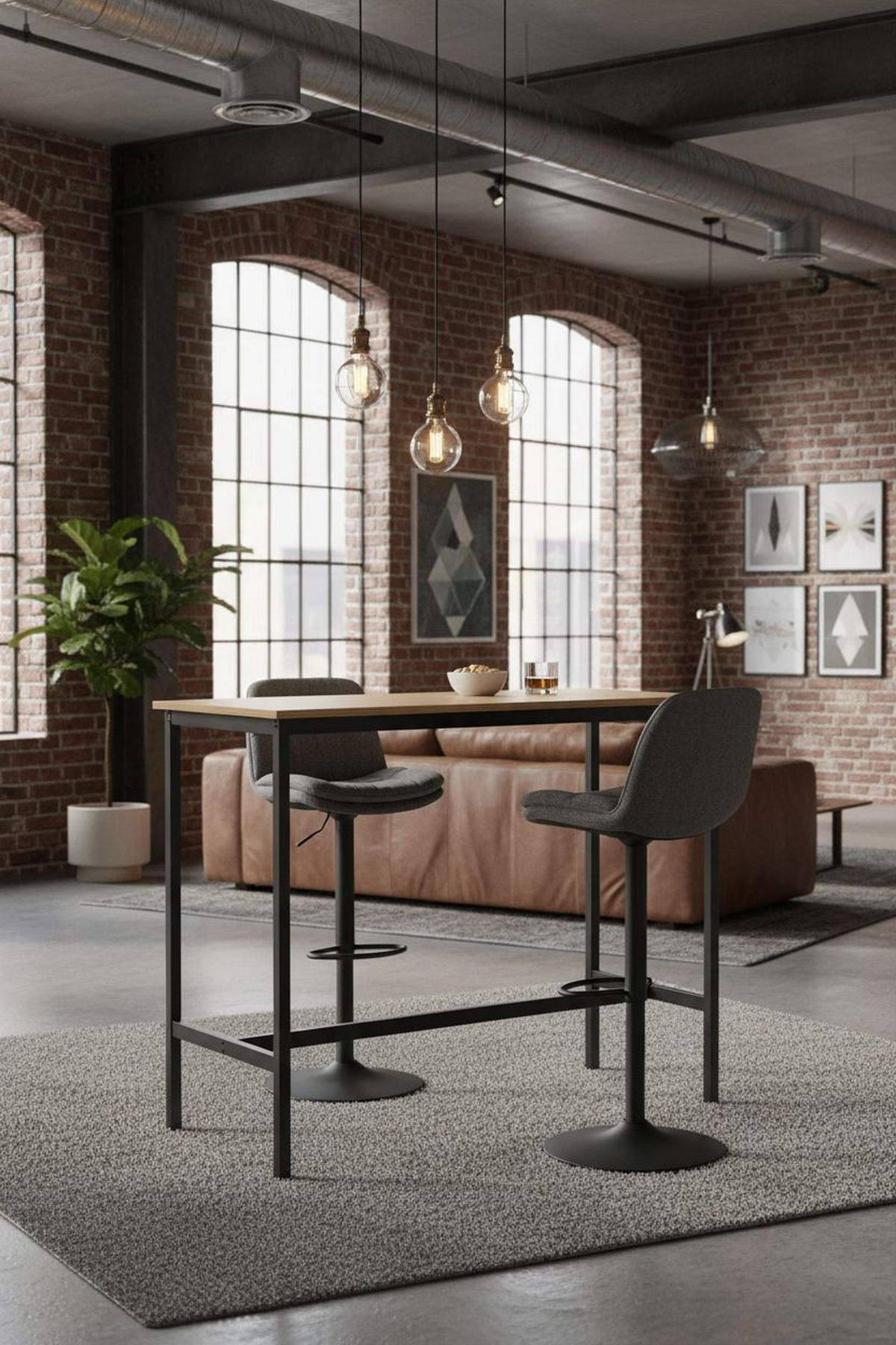 BARTISCH in Holz 120/60/105 cm   - Schwarz/Naturfarben, MODERN, Holz/Metall (120/60/105cm) - Livetastic