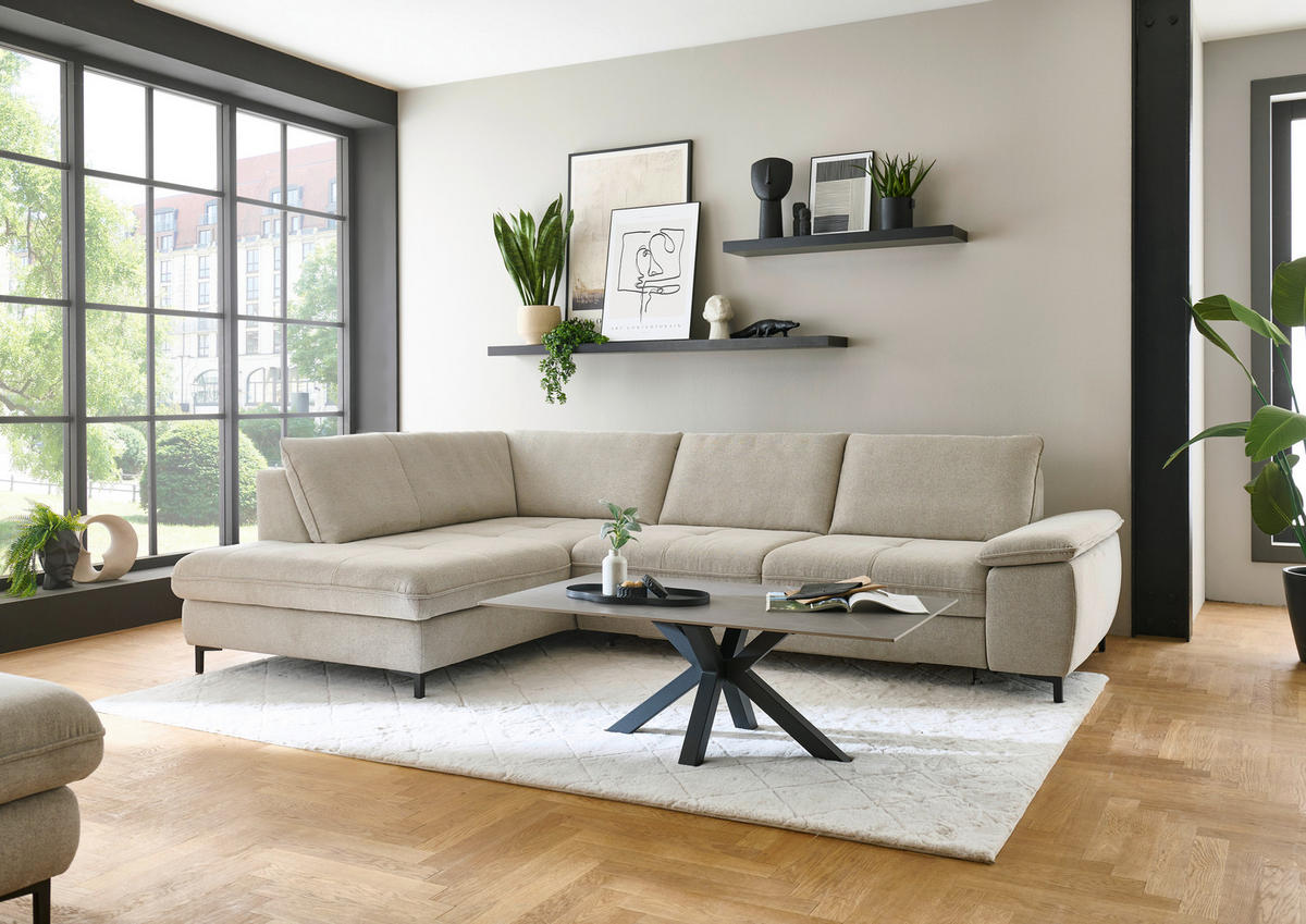 ECKSOFA  in Flachgewebe Sandfarben  214/308 cm  - Sandfarben/Schwarz, Design, Textil/Metall (214/308cm) - Beldomo Speed