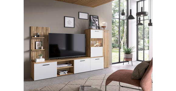 WOHNWAND 4-teilig  in Weiß, Eichefarben   - Eichefarben/Anthrazit, MODERN, Glas/Holzwerkstoff (250cm) - Carryhome