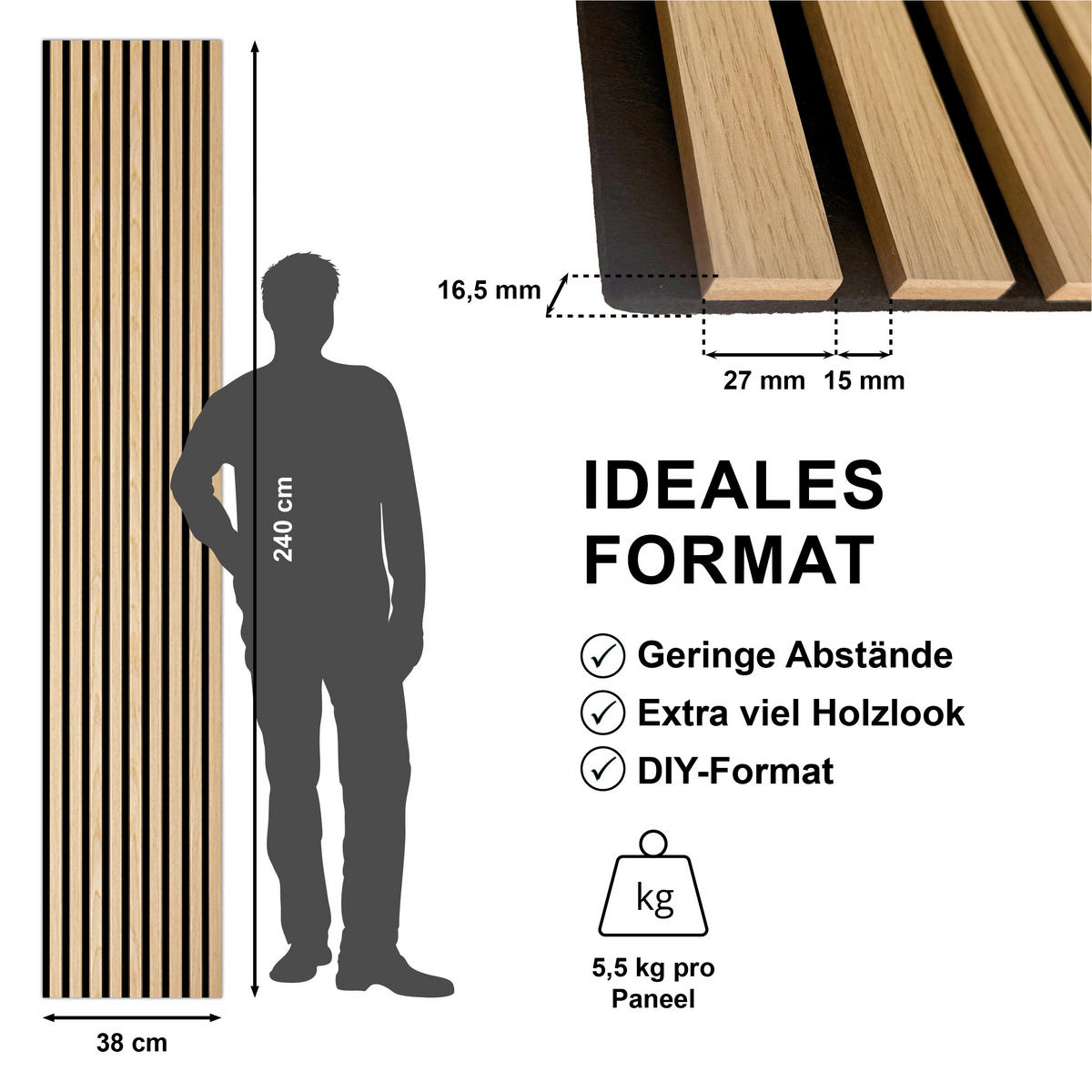 AKUSTIKPANEEL Economico Eichefarben {item.attr('912-5560),[ ]}240/38/1,65 cm  - Eichefarben, Basics, Holzwerkstoff/Kunststoff (240/38/1,65cm)