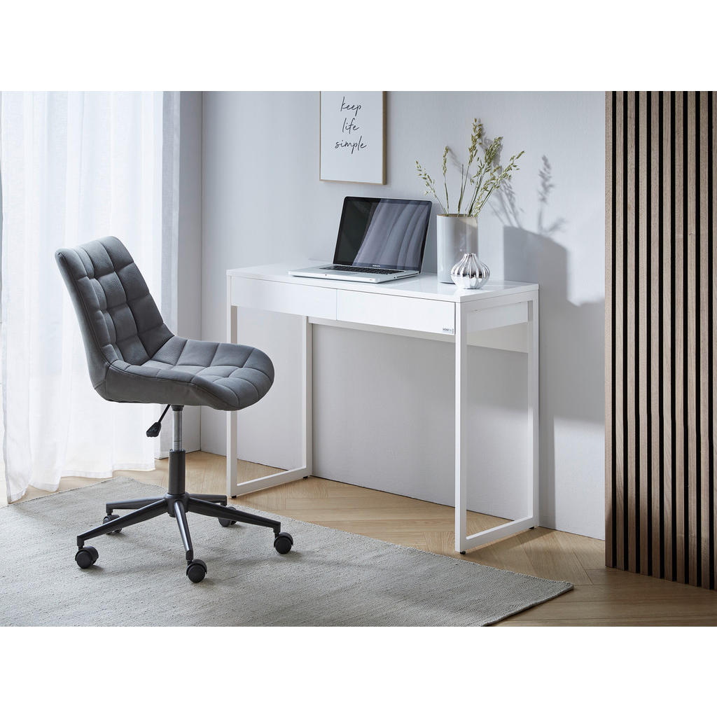 Thumbnail - Hom`in Schreibtisch, Weiß, Metall, Holzwerkstoff, 2 Schubladen, rechteckig, eckig, Kufe, 40x76x102 cm, Bsci, Stauraum, A...