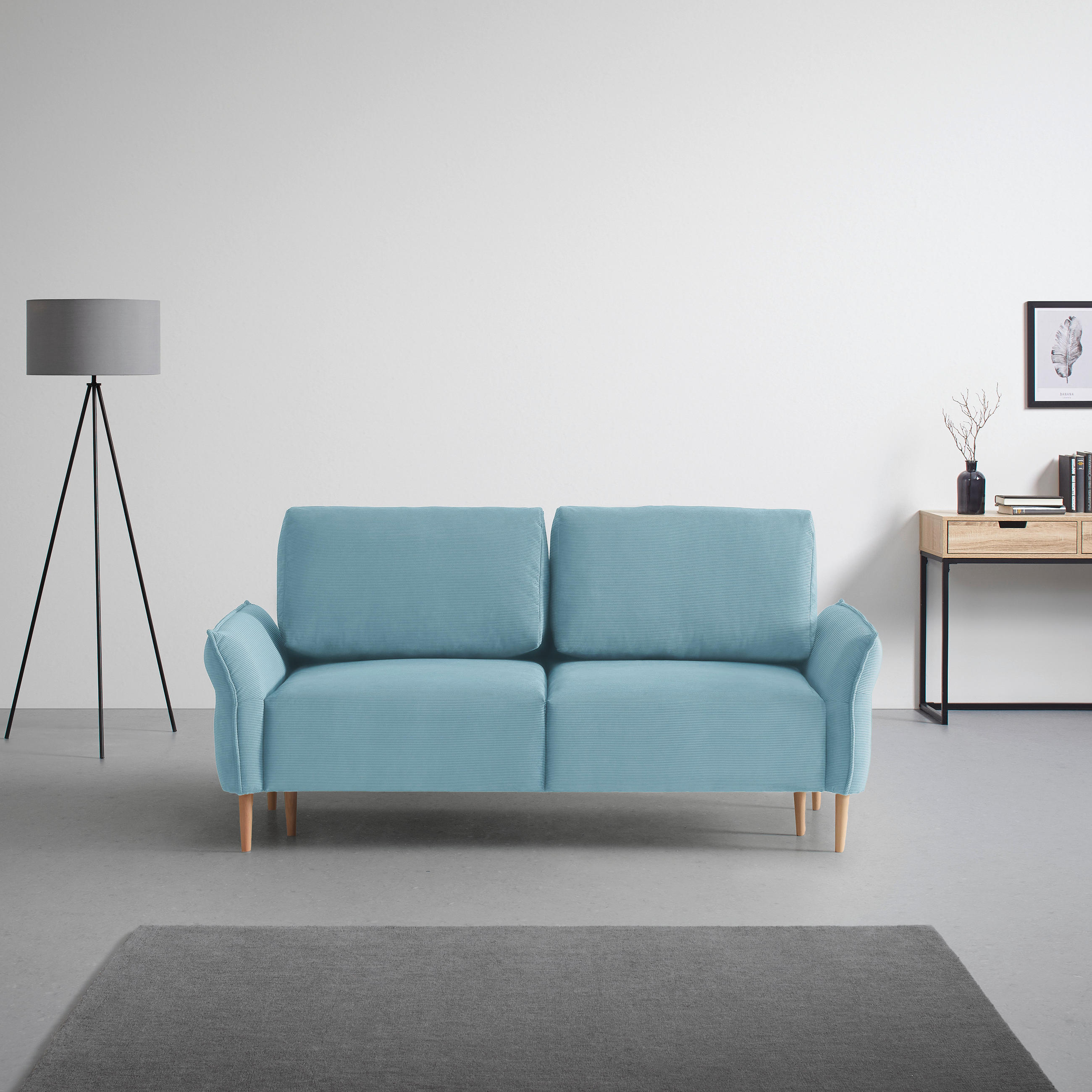 3-SITS SOFFA i manchester petrol  - petrol/naturfärgad, Modern, trä/textil (183/85/92cm) - MID.YOU