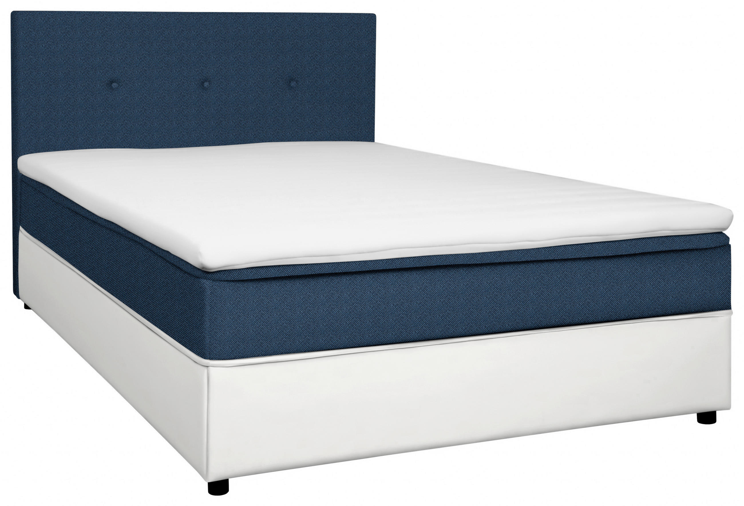 BOXBETT 120/200 cm,  in Blau, Weiß, Matratze, gepolstertes Kopfteil, Topper, H2 = mittel  - Blau/Schwarz, KONVENTIONELL, Holz/Textil (120/200cm) - Boxxx