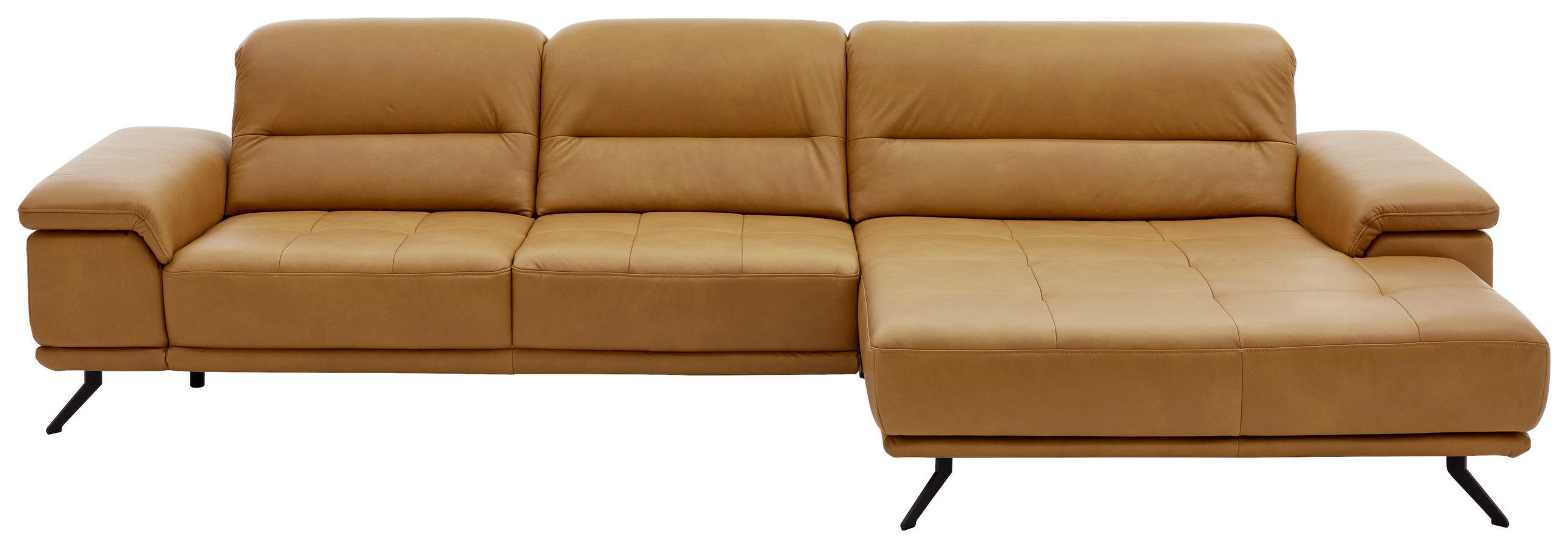 ECKSOFA Echtleder Currygelb  - Currygelb/Schwarz, Konventionell, Leder/Metall (343/193cm) - Beldomo Premium