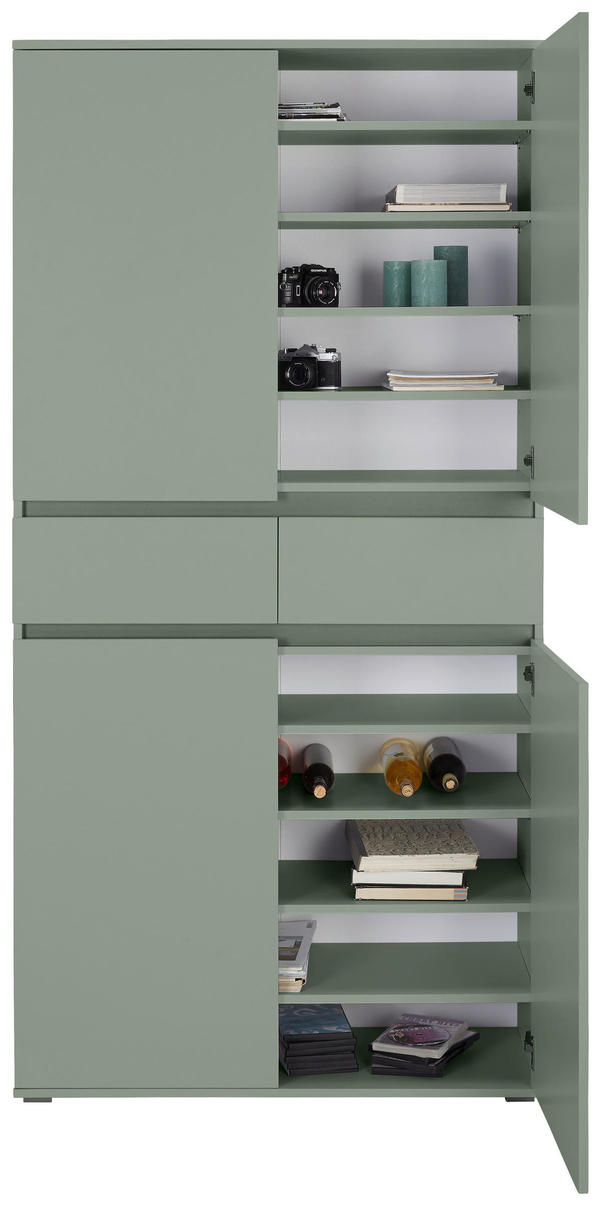 MEHRZWECKSCHRANK - Salbeigrün/Anthrazit, KONVENTIONELL, Holzwerkstoff/Kunststoff (100/200/37cm) - Xora