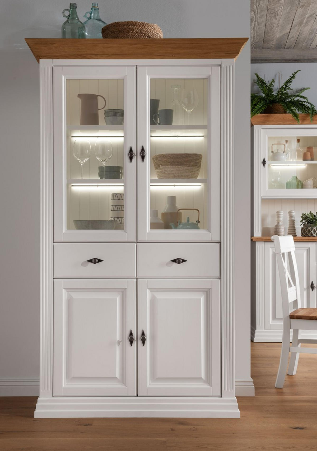 VITRINE WZ-0622 in massiv Kiefer Weiß  - Weiß, Design, Glas/Holz (116/199/45cm) - Livetastic