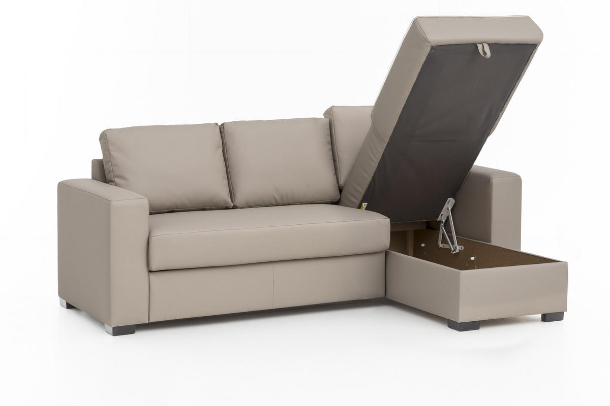 ECKSOFA Sandfarben Lederlook  - Sandfarben, Basics, Kunststoff/Textil (220/150cm) - MID.YOU