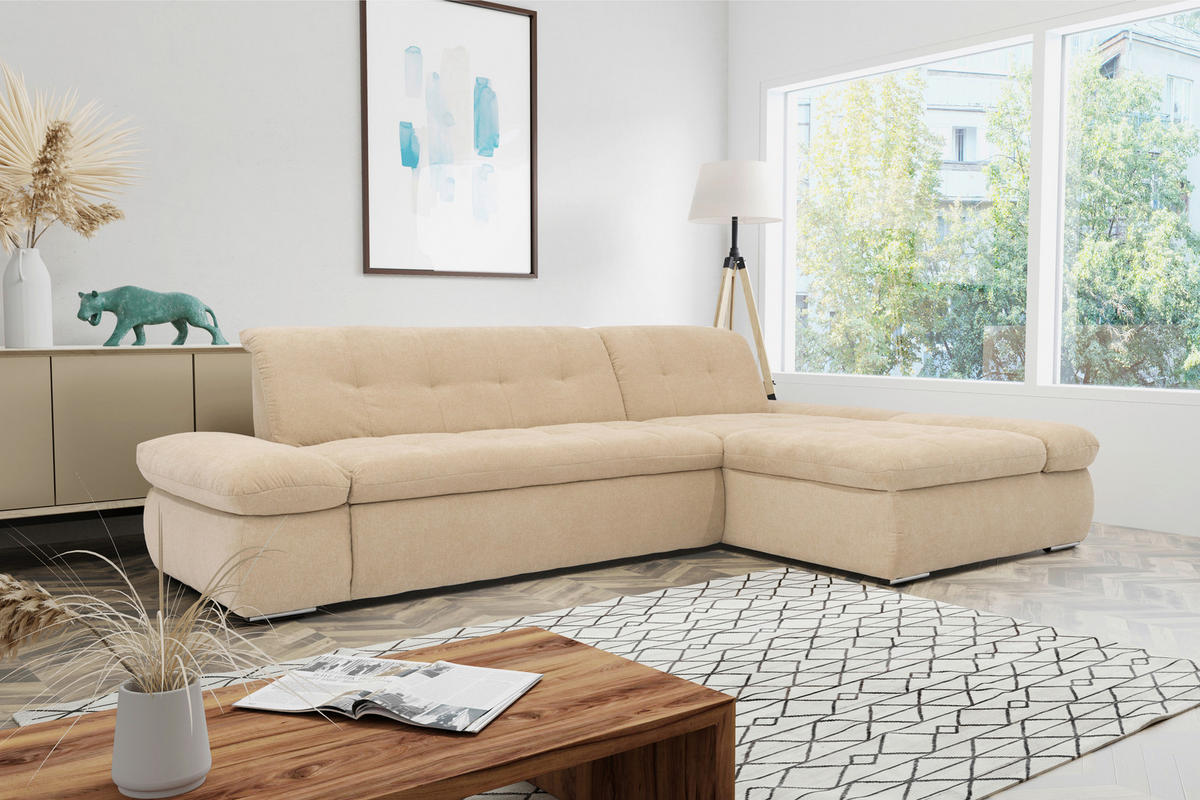 ECKSOFA Beige Mikrofaser  - Chromfarben/Beige, KONVENTIONELL, Textil/Metall (300/172cm) - MID.YOU