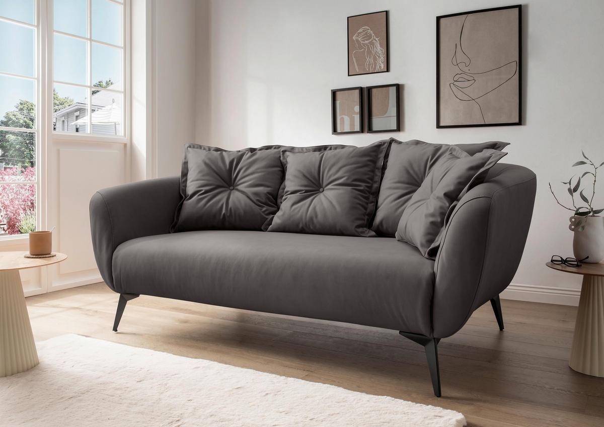 2,5-SITZER in Lederlook Anthrazit  - Anthrazit/Schwarz, Modern, Textil/Metall (196/94/103cm) - Livetastic