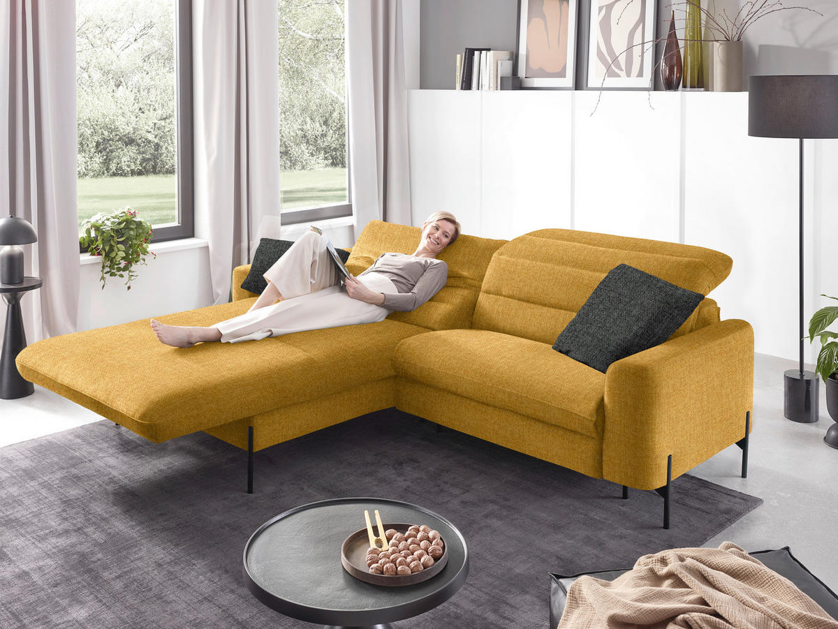 ECKSOFA in Flachgewebe Currygelb  - Currygelb/Schwarz, Design, Textil/Metall (191/252cm) - Dieter Knoll