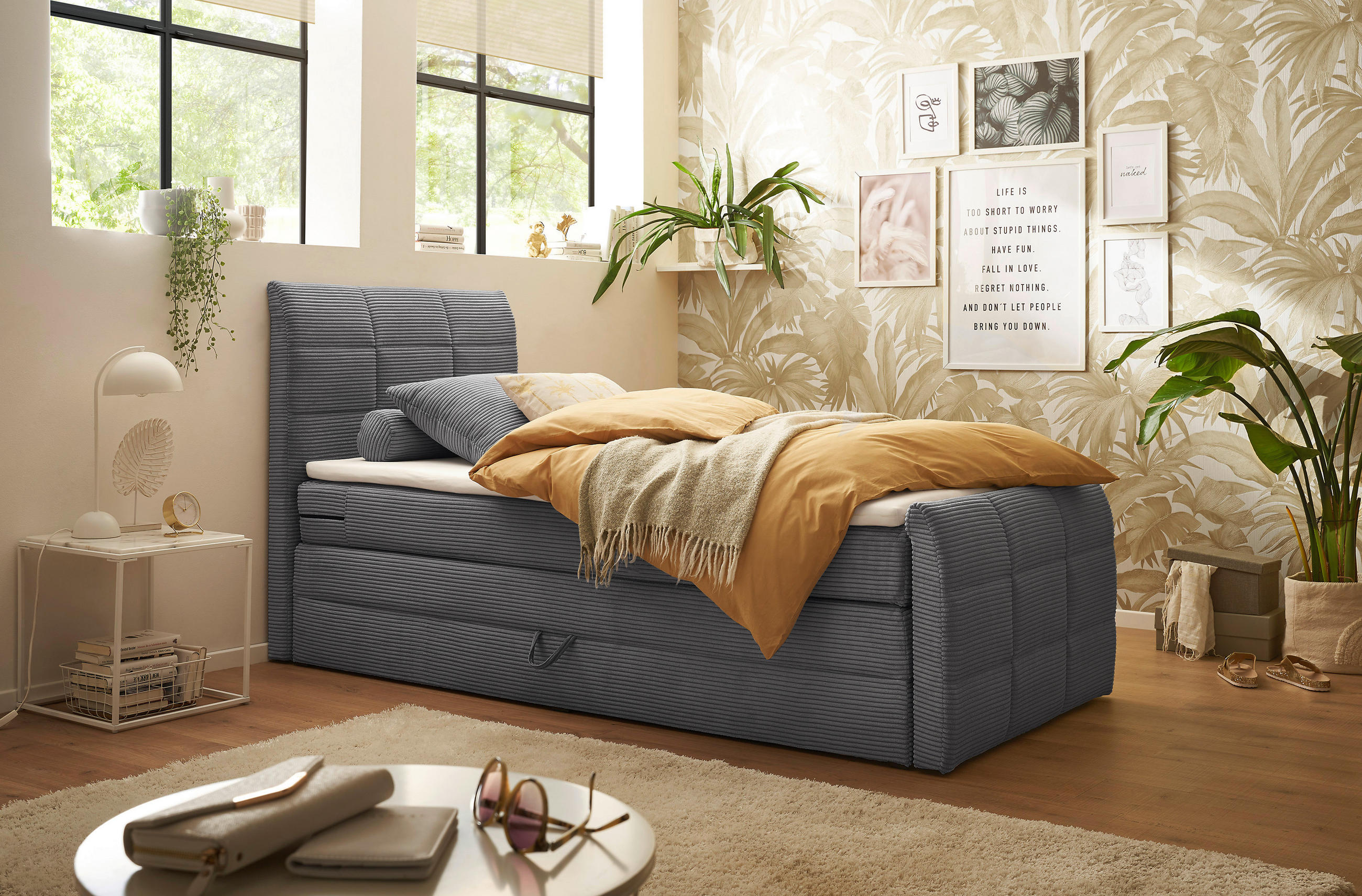 BOXSPRINGBETT 120/200 cm  in Dunkelgrau  - Dunkelgrau/Schwarz, MODERN, Holzwerkstoff/Kunststoff (120/200cm) - MID.YOU