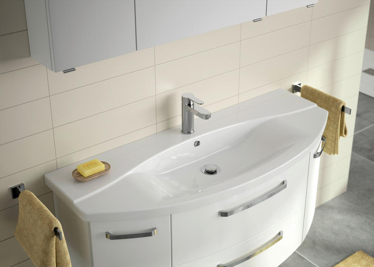 BADEZIMMER 3-teilig  in 120,5 cm  - Chromfarben/Weiß Hochglanz, MODERN, Glas/Keramik (120,5cm) - Sadena