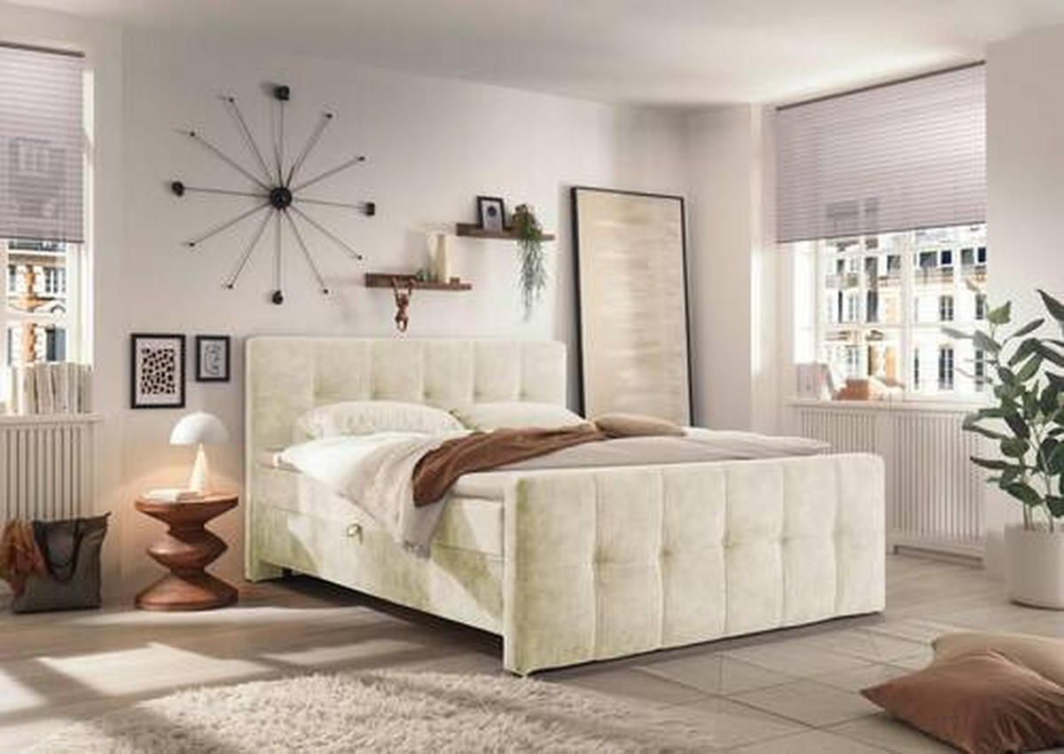 BOXBETT 180/200 cm  in Creme  - Creme/Schwarz, MODERN, Holzwerkstoff/Kunststoff (180/200cm) - MID.YOU