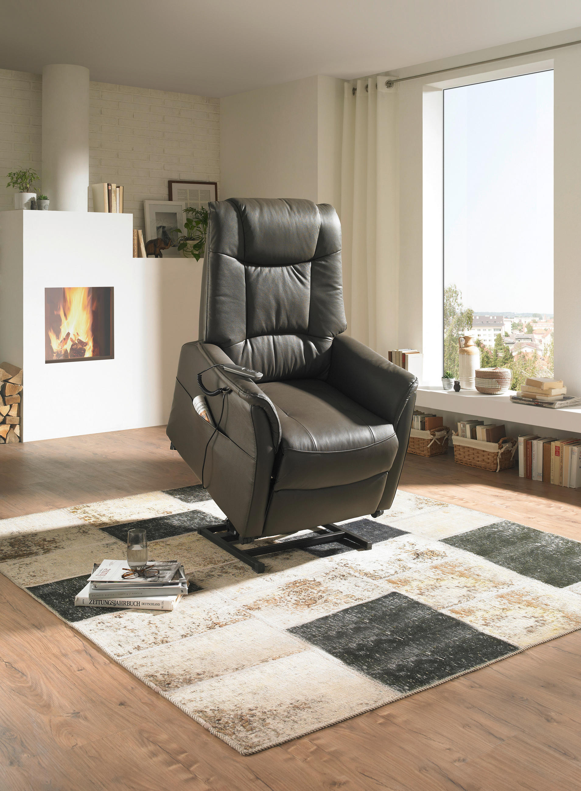 TV-FOTELJ, temno rjava tekstil, usnje - črna/temno rjava, Konvencionalno, tekstil/usnje (76/109-94/89-151cm) - Cantus