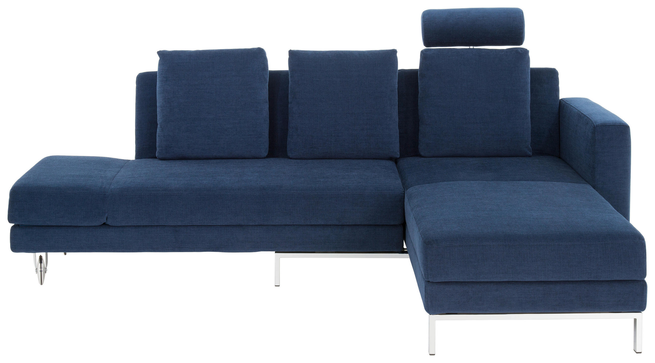 ECKSOFA  in Flachgewebe Blau  257/210 cm  - Chromfarben/Blau, Design, Textil/Metall (257/210cm) - Brühl
