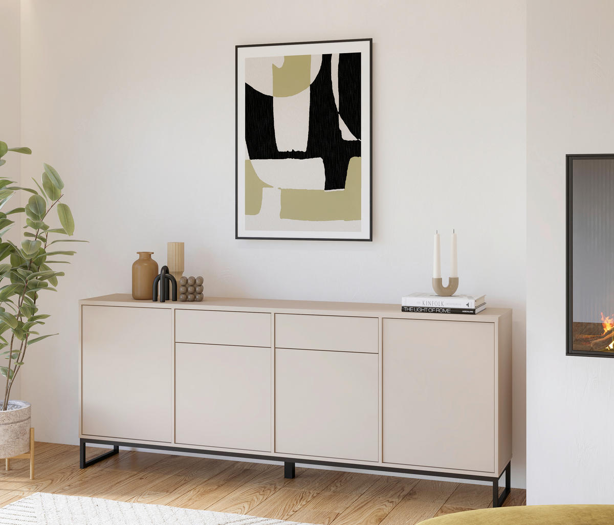 SIDEBOARD Alto 208,5/84,1/36,5 cm 2 Schublade(n)  - Kaschmir/Schwarz, Design, Holzwerkstoff/Metall (208,5/84,1/36,5cm) - MID.YOU