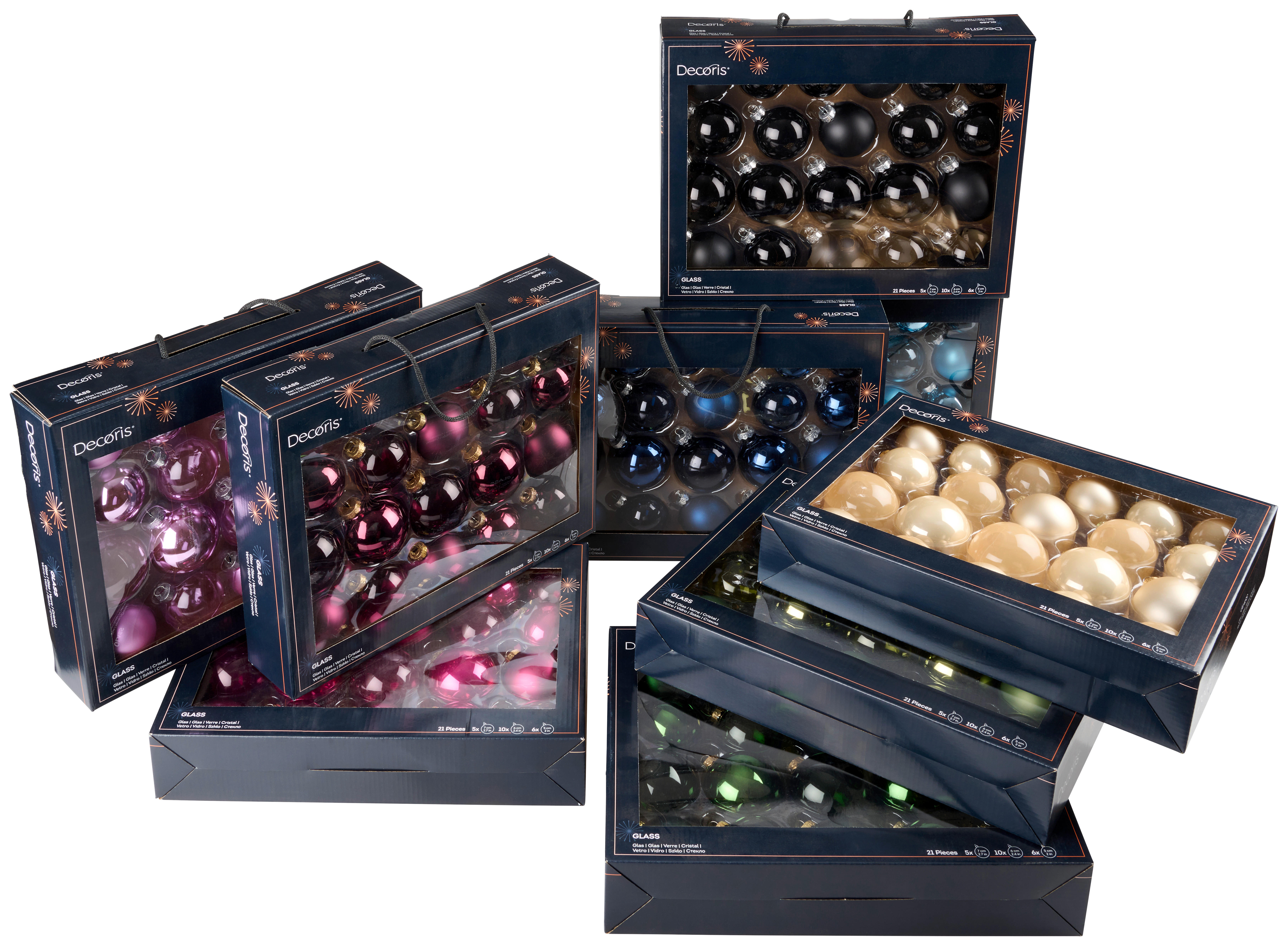 JULGRANSKULOR SET 21 delar  - svart, Klassisk, glas (7,00/7,00/7,00cm)