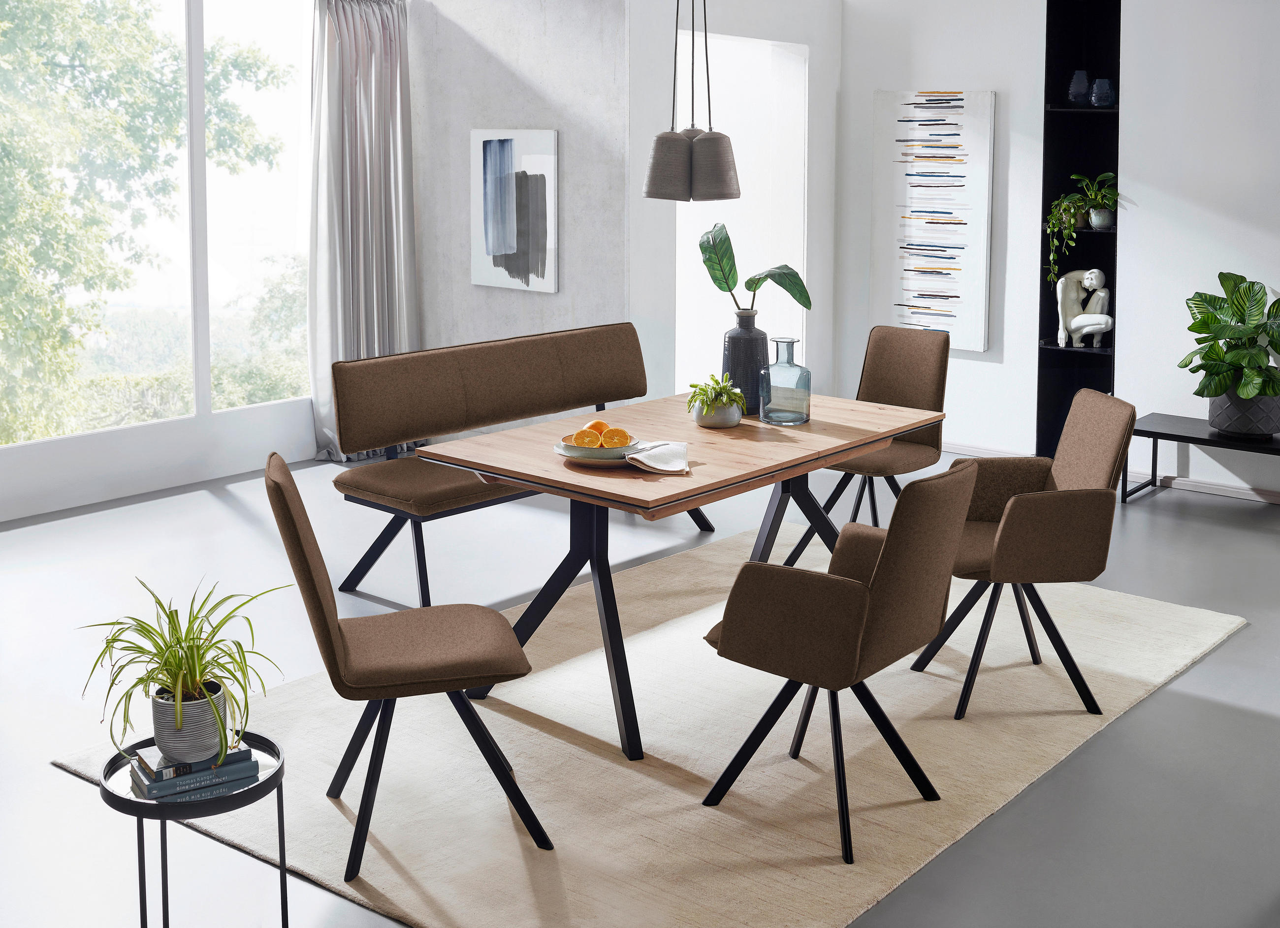 SITZBANK in Metall, Textil Schwarz, Dunkelbraun  - Dunkelbraun/Schwarz, Design, Textil/Metall (180/86,5/60cm) - Cantus