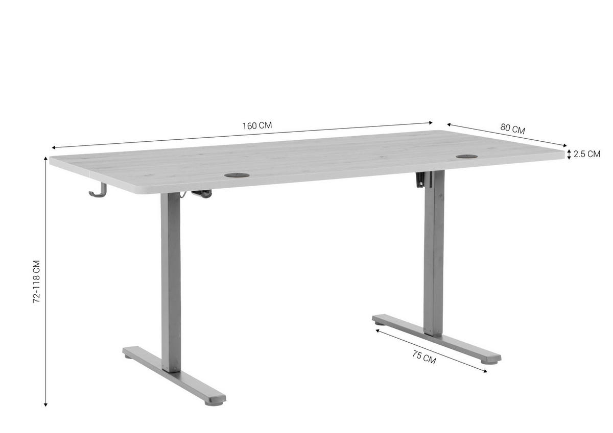 SCHREIBTISCH 160/80/72/118 cm Schwarz, Eichefarben höhenverstellbar elektrisch höhenverstellbar  - Eichefarben/Schwarz, Modern, Holzwerkstoff/Metall (160/80/72/118cm) - Livetastic