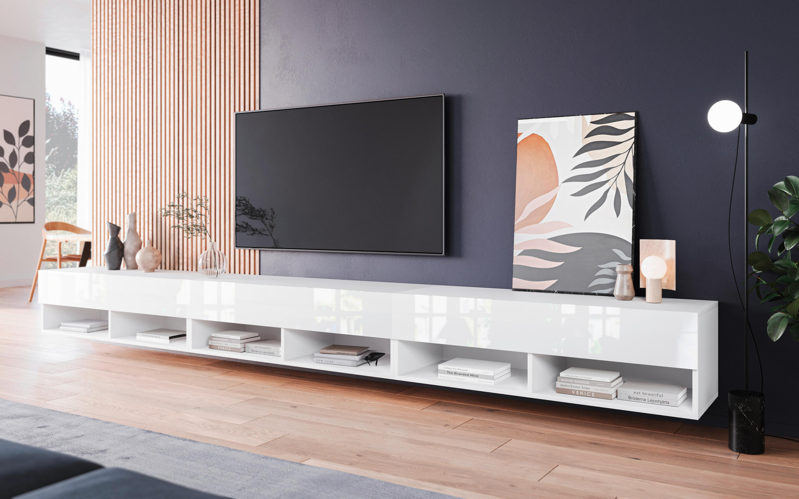 TV-BÄNK Vera II  i 300/30/31 cm  - vit/vit högglans, Lifestyle, trämaterial/plast (300/30/31cm) - P & B