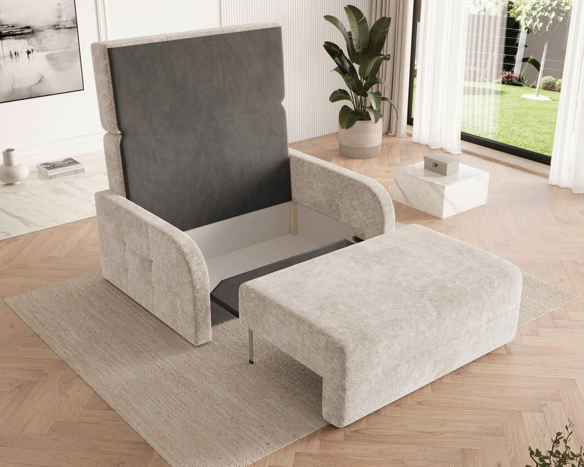 SCHLAFSOFA Chenille Creme  inkl. Bettkasten, Schlaffunktion, Rücken echt, Liegefläche im Originalstoff  - Creme/Schwarz, MODERN, Kunststoff/Textil (190/90/100cm) - Milino