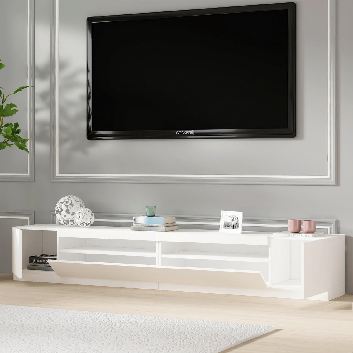 TV-BÄNK  36,8/40,2/240 cm 2 låda(or) stående, belysning  - vit, Design, trämaterial (36,8/40,2/240cm) - Livetastic