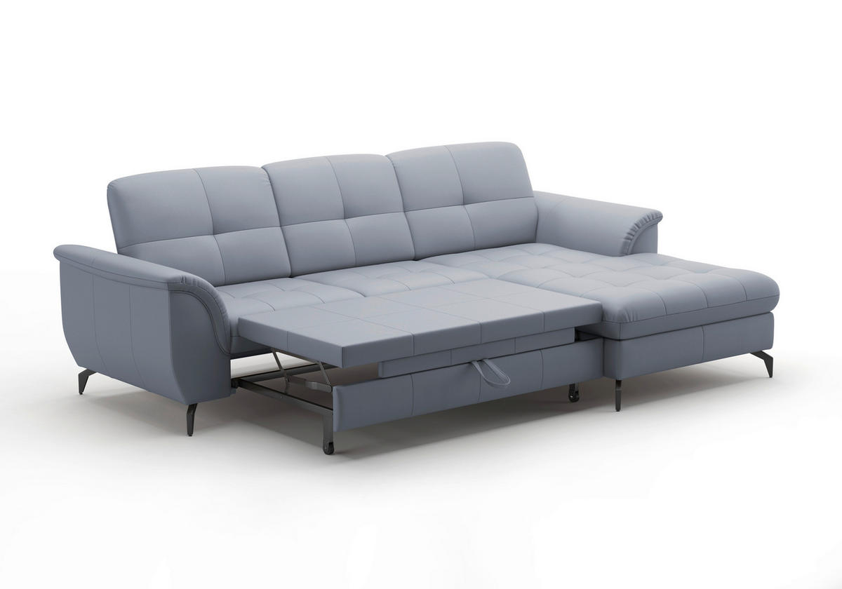 ECKSOFA in Echtleder Graublau  262/164 cm  - Graublau/Schwarz, MODERN, Leder/Metall (262/164cm) - Sit & More