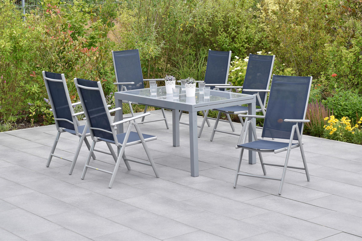 GARTENSET Aluminium  - Blau/Silberfarben, MODERN, Textil/Metall - Gardenson