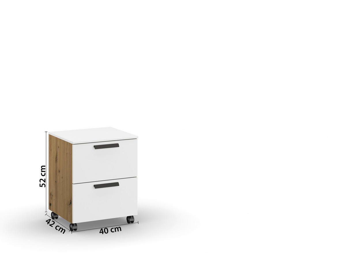 ROLLCONTAINER Weiß, Eiche Artisan  - Graphitfarben/Weiß, Design, Holzwerkstoff/Kunststoff (40/52/42cm) - Xora
